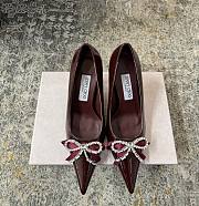 Jimmy Choo Auria 70 Deep Merlot Soft Spazzolato Pumps with Satin and Crystal Bows - 1