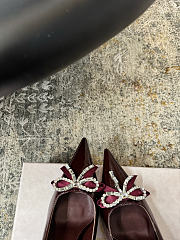 Jimmy Choo Auria 70 Deep Merlot Soft Spazzolato Pumps with Satin and Crystal Bows - 5