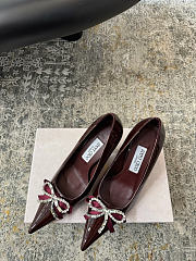 Jimmy Choo Auria 70 Deep Merlot Soft Spazzolato Pumps with Satin and Crystal Bows - 3