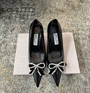Jimmy Choo Auria 70 Black Soft Spazzolato Pumps with Velvet and Crystal Bow - 1