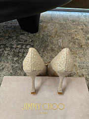 Jimmy Choo Auria 70 Light Soft Gold Caviar Glitter Fabric Pumps with Crystal Embellished Bows - 6