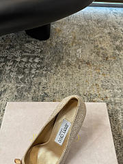 Jimmy Choo Auria 70 Light Soft Gold Caviar Glitter Fabric Pumps with Crystal Embellished Bows - 5