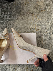 Jimmy Choo Auria 70 Light Soft Gold Caviar Glitter Fabric Pumps with Crystal Embellished Bows - 2