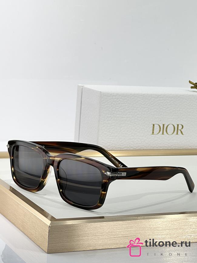 DiorBlackSuit S16F Brown Horn-Effect Rectangular Glasses - 1