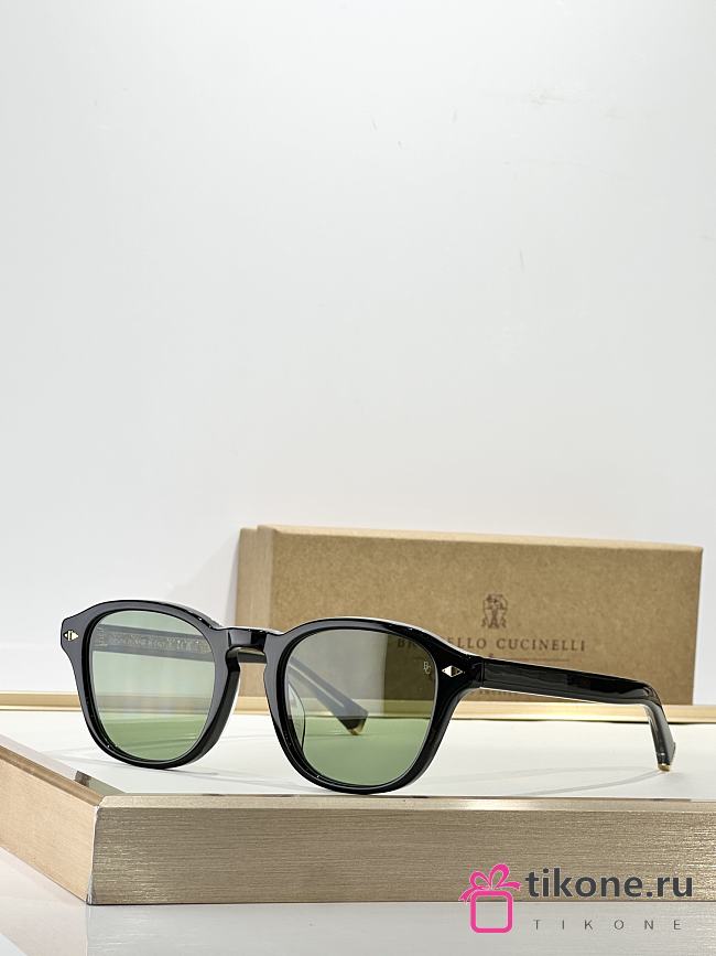 Brunello Cucinelli BC4006S Sunglasses Black Acetate Green Lenses - 1