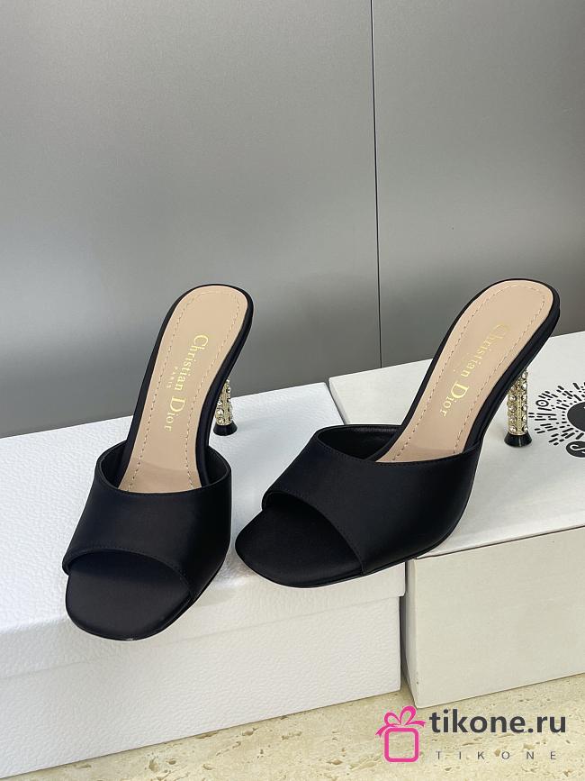 Dior Icon Heeled Slide Black Satin 8cm - 1