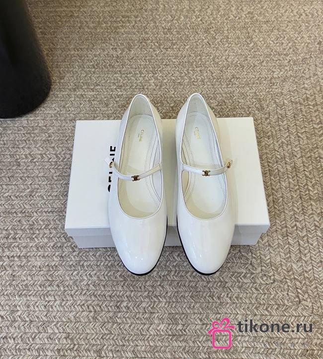 Celine City Mary Jane Ballerina In Glossy Calfskin Ultra White - 1