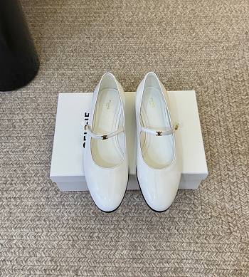 Celine City Mary Jane Ballerina In Glossy Calfskin Ultra White