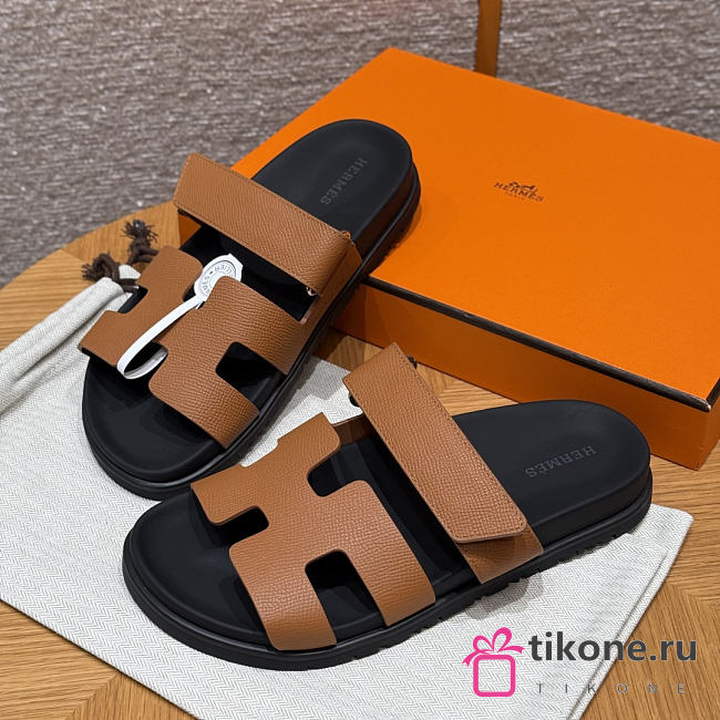 Hermes Chypre Sandals Brown Epsom - 1