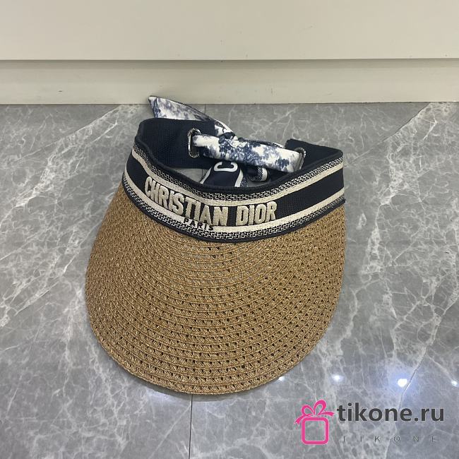 Dior D-Ocean Visor with Mitzah Straw with Blue and White Embroidered Band - 1