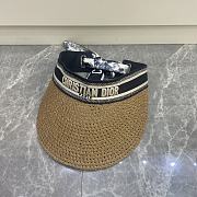 Dior D-Ocean Visor with Mitzah Straw with Blue and White Embroidered Band - 2