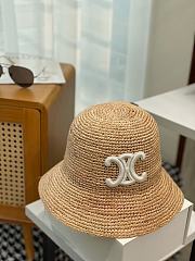 Celine Triomphe Bucket Hat In Raffia Natural/Cream - 5