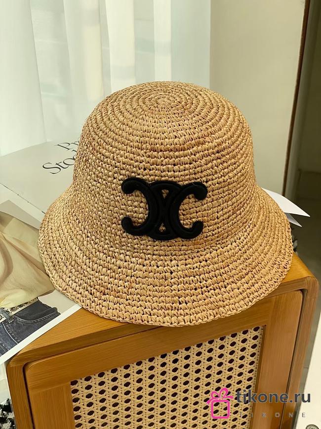 Celine Triomphe Bucket Hat In Raffia Natural/Black - 1