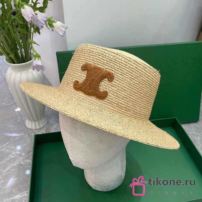 Celine Triomphe Hat In Raffia Natural/ Brown - 1