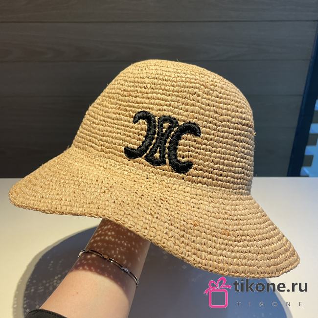Celine Triomphe Bucket Hat In Raffia Miel - 1