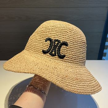 Celine Triomphe Bucket Hat In Raffia Miel