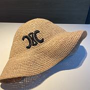 Celine Triomphe Bucket Hat In Raffia Miel - 4