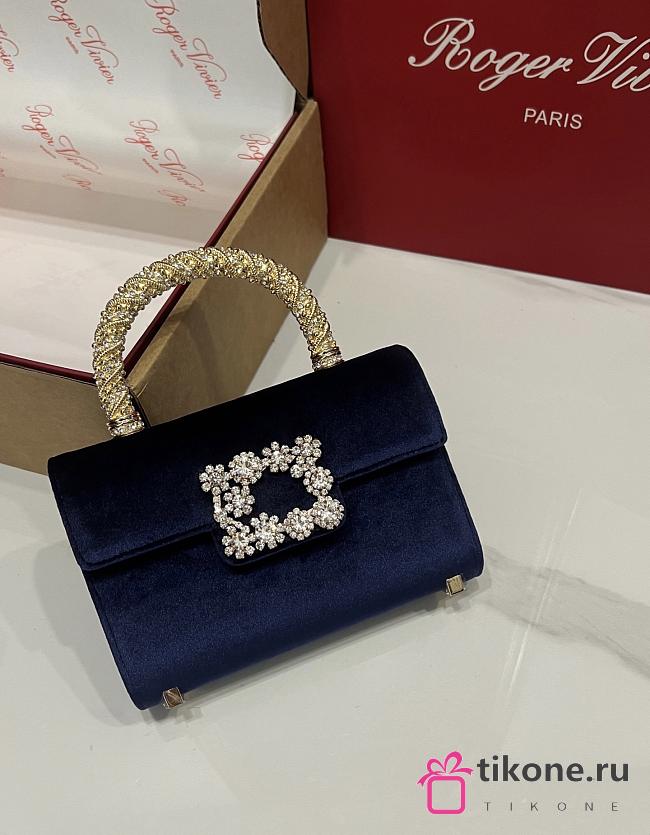 Roger Vivier Jewel Efflorescence Mini Bag in Velvet Navy Blue - 19x12x6cm - 1