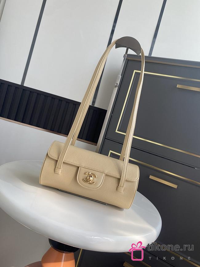 Chanel Small Bowling Bag Grained Shiny Calfskin & Gold-Tone Metal Beige - 20.5x10x10cm - 1
