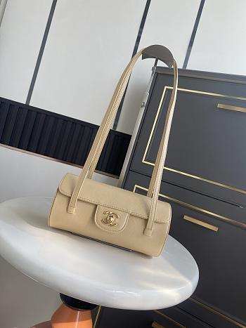 Chanel Small Bowling Bag Grained Shiny Calfskin & Gold-Tone Metal Beige - 20.5x10x10cm