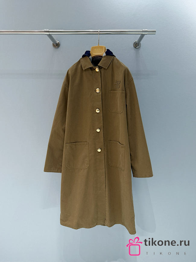 Miumiu Old Gabardine Single-breasted Coat Khaki  - 1