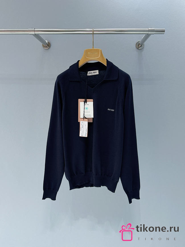 Miumiu Cashmere Polo Sweater Navy  - 1
