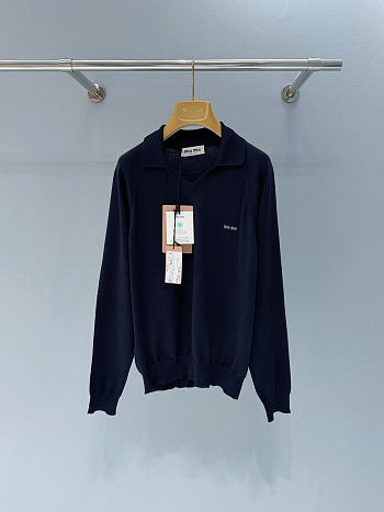 Miumiu Cashmere Polo Sweater Navy 