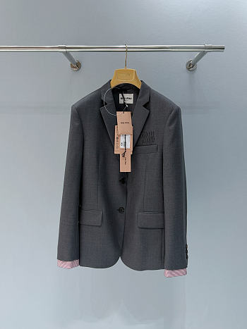 Miumiu Single-breasted Gabardine Jacket Anthracite Gray 
