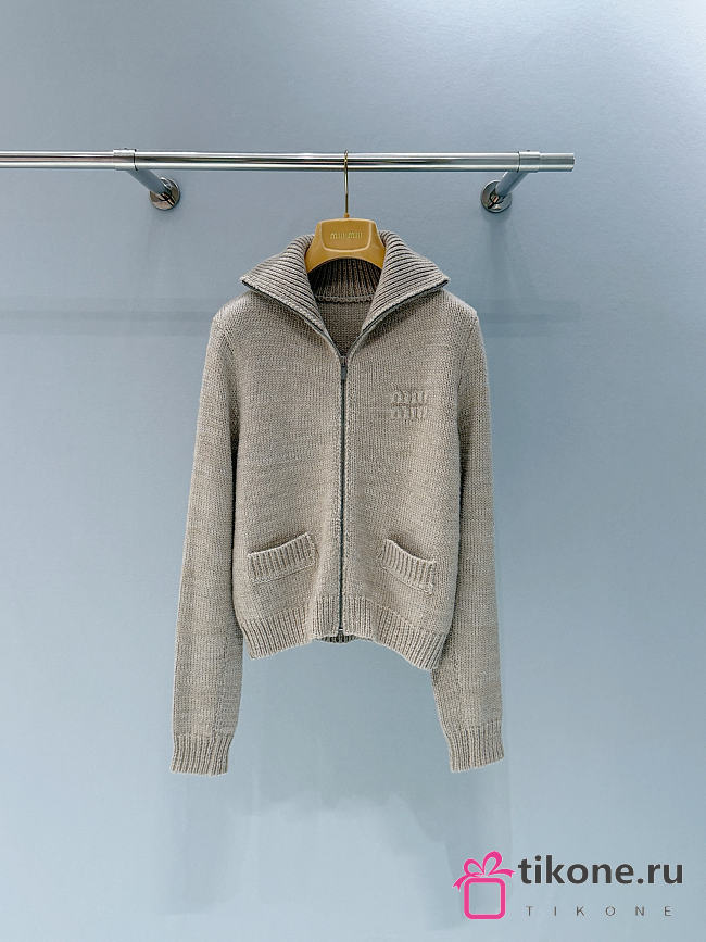 Miumiu Wool And Cashmere Zipper Cardigan Sand Beige - 1