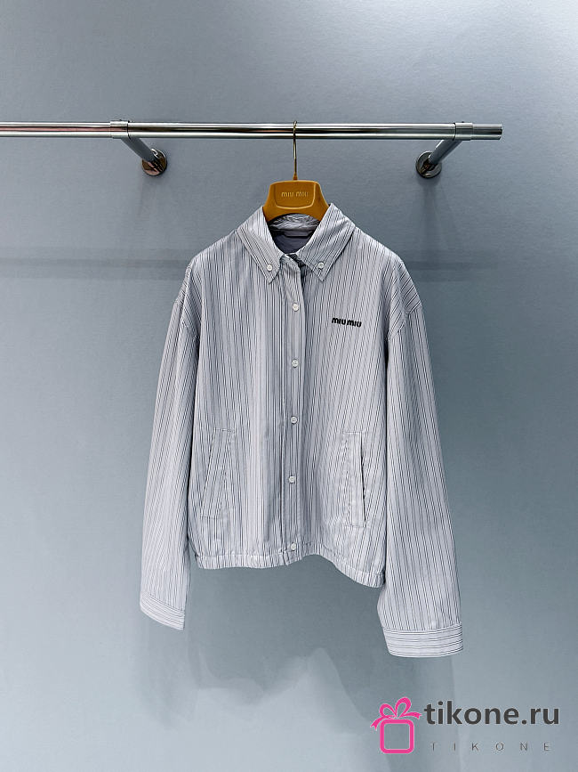 Miumiu Gingham Check Blouson Jacket Gray - 1