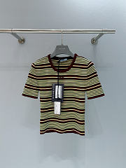 Prada Short-Sleeved Striped Cotton Sweater Amaranth/Cream P24B3E - 1