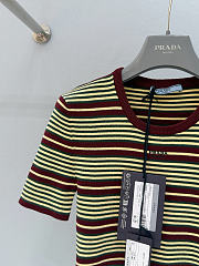 Prada Short-Sleeved Striped Cotton Sweater Amaranth/Cream P24B3E - 5
