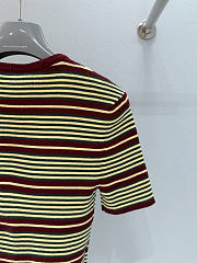 Prada Short-Sleeved Striped Cotton Sweater Amaranth/Cream P24B3E - 6