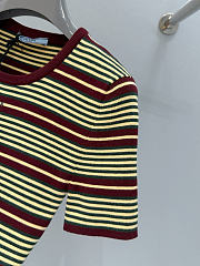 Prada Short-Sleeved Striped Cotton Sweater Amaranth/Cream P24B3E - 4