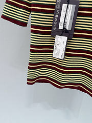 Prada Short-Sleeved Striped Cotton Sweater Amaranth/Cream P24B3E - 3