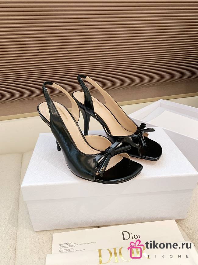 Dior Bow Heeled Slingback Sandal Black Lambskin 7.5cm - 1
