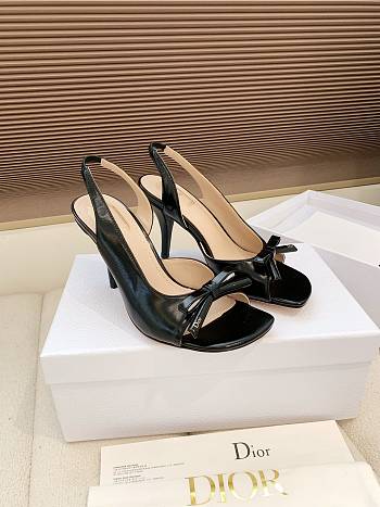 Dior Bow Heeled Slingback Sandal Black Lambskin 7.5cm