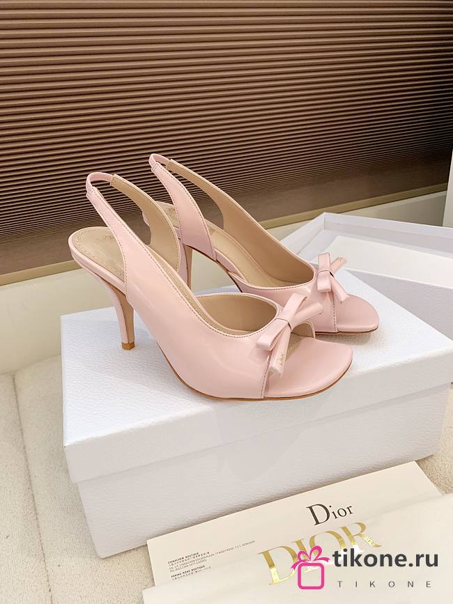 Dior Bow Heeled Slingback Sandal Rose Soupir Lambskin 7.5cm - 1