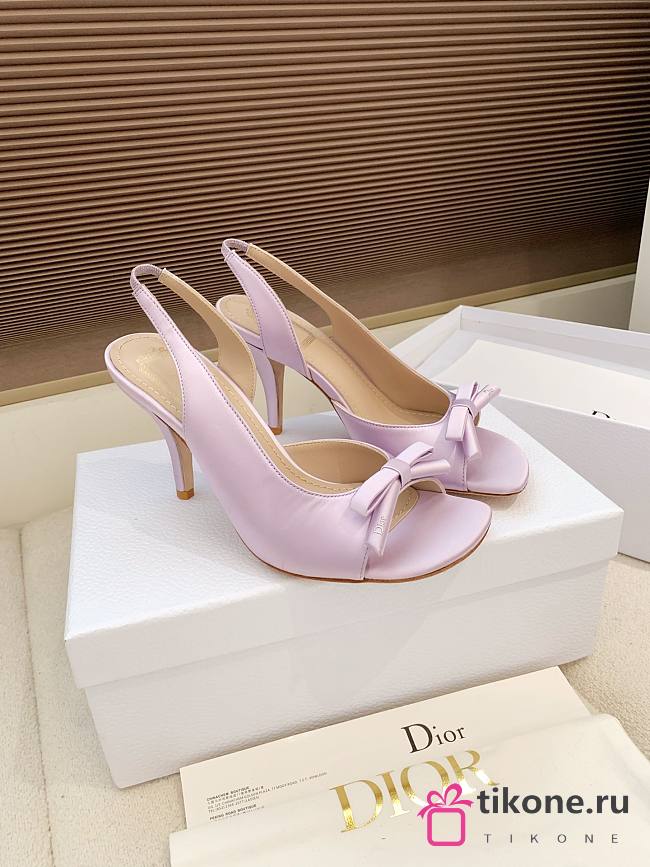 Dior Bow Heeled Slingback Sandal Lilac Satin 7.5cm - 1