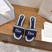 Dior Dentelle Heeled Slide Blue Dior Oblique Embroidered Cotton and White Lace 3.5cm - 1