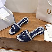 Dior Dentelle Heeled Slide Blue Dior Oblique Embroidered Cotton and White Lace 3.5cm - 6