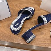 Dior Dentelle Heeled Slide Blue Dior Oblique Embroidered Cotton and White Lace 3.5cm - 5