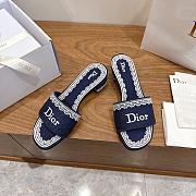Dior Dentelle Heeled Slide Blue Dior Oblique Embroidered Cotton and White Lace 3.5cm - 4