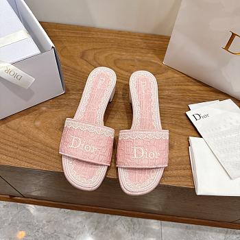 Dior Dentelle Heeled Slide Rose Soupir Dior Oblique Embroidered Cotton and White Lace 3.5cm