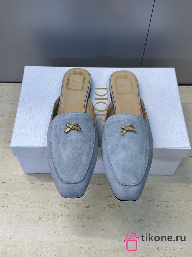 Dior Or Baby Bow Mule Sky Blue Suede Goatskin - 1