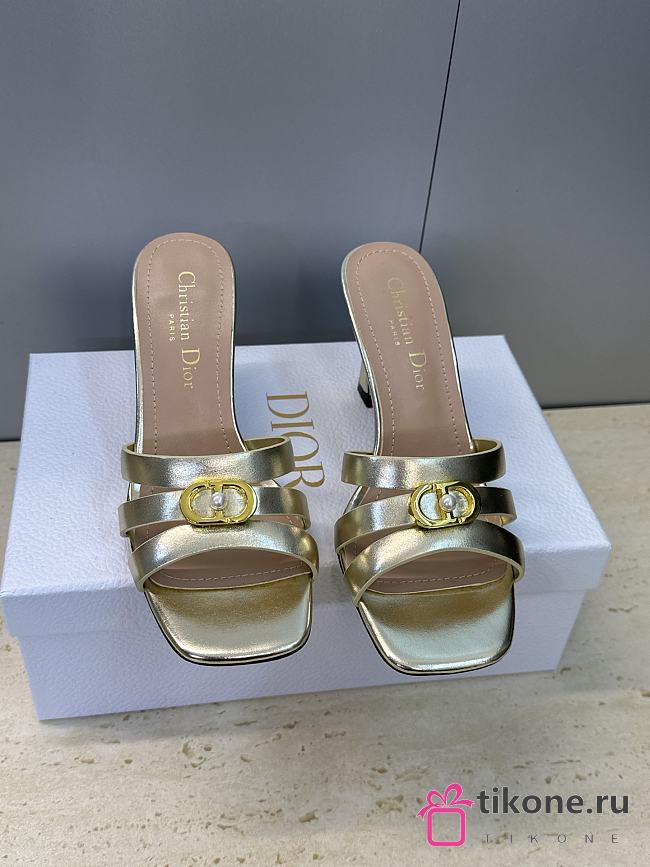 Dior Or 30M Heeled Slide Gold-Tone Laminated Calfskin 8cm - 1