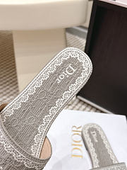 Dior Dentelle Slide Gray Dior Oblique Embroidered Cotton and White Lace - 6