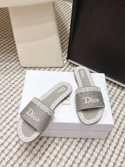 Dior Dentelle Slide Gray Dior Oblique Embroidered Cotton and White Lace - 5
