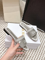Dior Dentelle Slide Gray Dior Oblique Embroidered Cotton and White Lace - 3