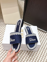 Dior Dentelle Slide Blue Dior Oblique Embroidered Cotton and White Lace - 6